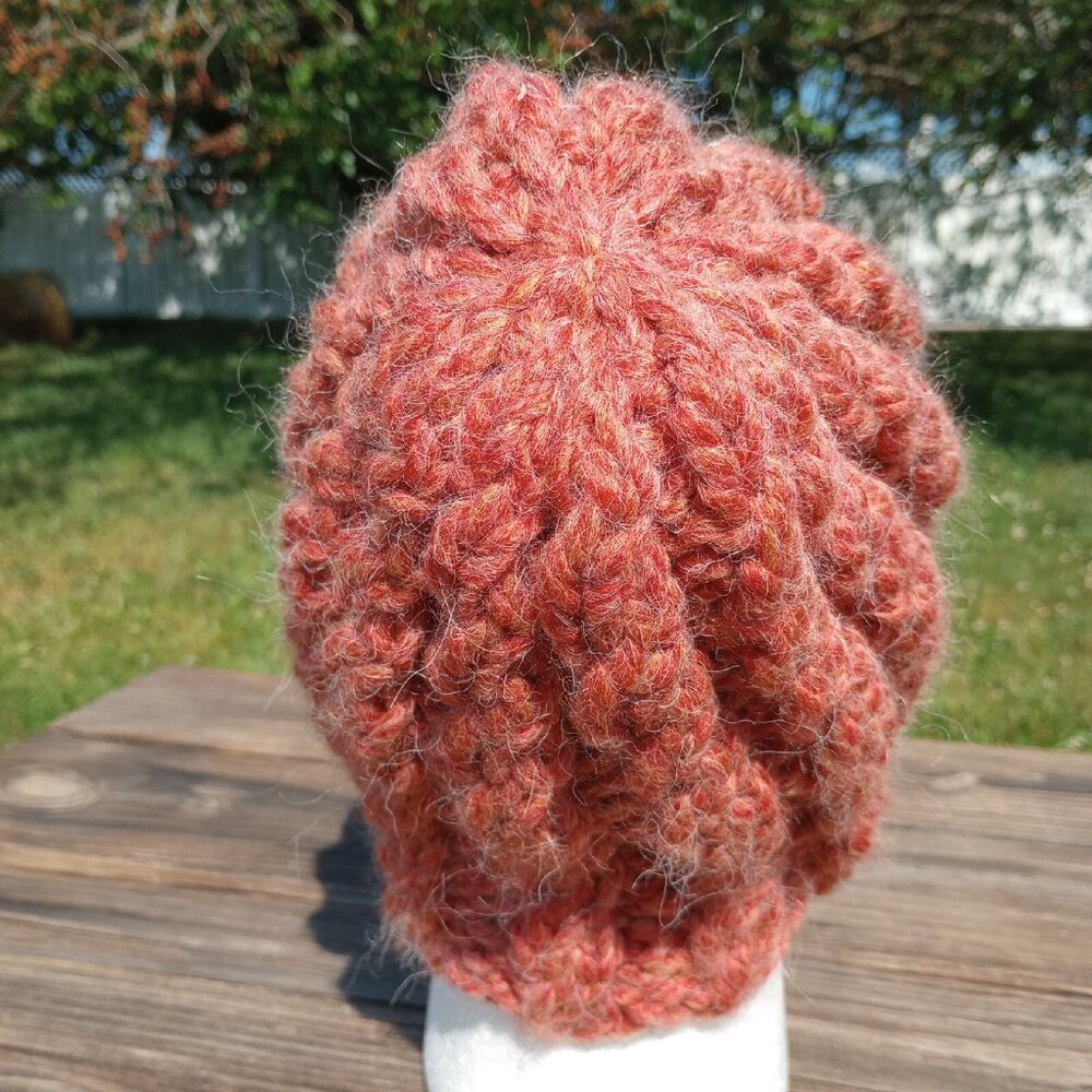 Alpaca Beanie Skully Hat Men Thick Chunky Hand Knit Wool Rib Orange Spice XL - Picture 5 of 9